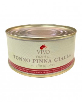 Filetti di Tonno pinna gialla in olio di oliva artigianale tagliato a mano - latta 200g - Vivo F.lli Manno