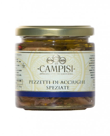 Pezzetti di Acciughe Speziate in Olio di Oliva - vaso vetro 220 g - Campisi