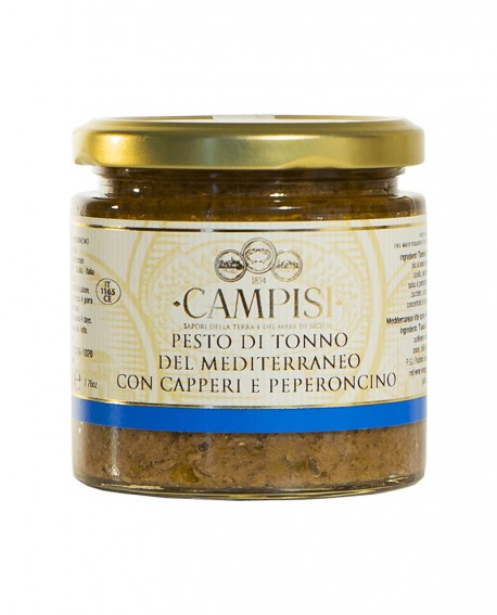 Pesto di Tonno del Mediterraneo con Capperi e Peperoncino - vaso vetro 210g - Campisi