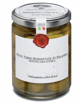 Olive Verdi schiacciate in Salamoia Nocellara Etnea - vasetto di vetro 314 - 290 g - Frantoi Cutrera Segreti di Sicilia