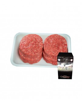 Hamburger di Carne Chianina da 150g - flow pack n.8 pezzi 1200g surgelato Box - Carne Certificata - Macelleria Co.Pro.Car.